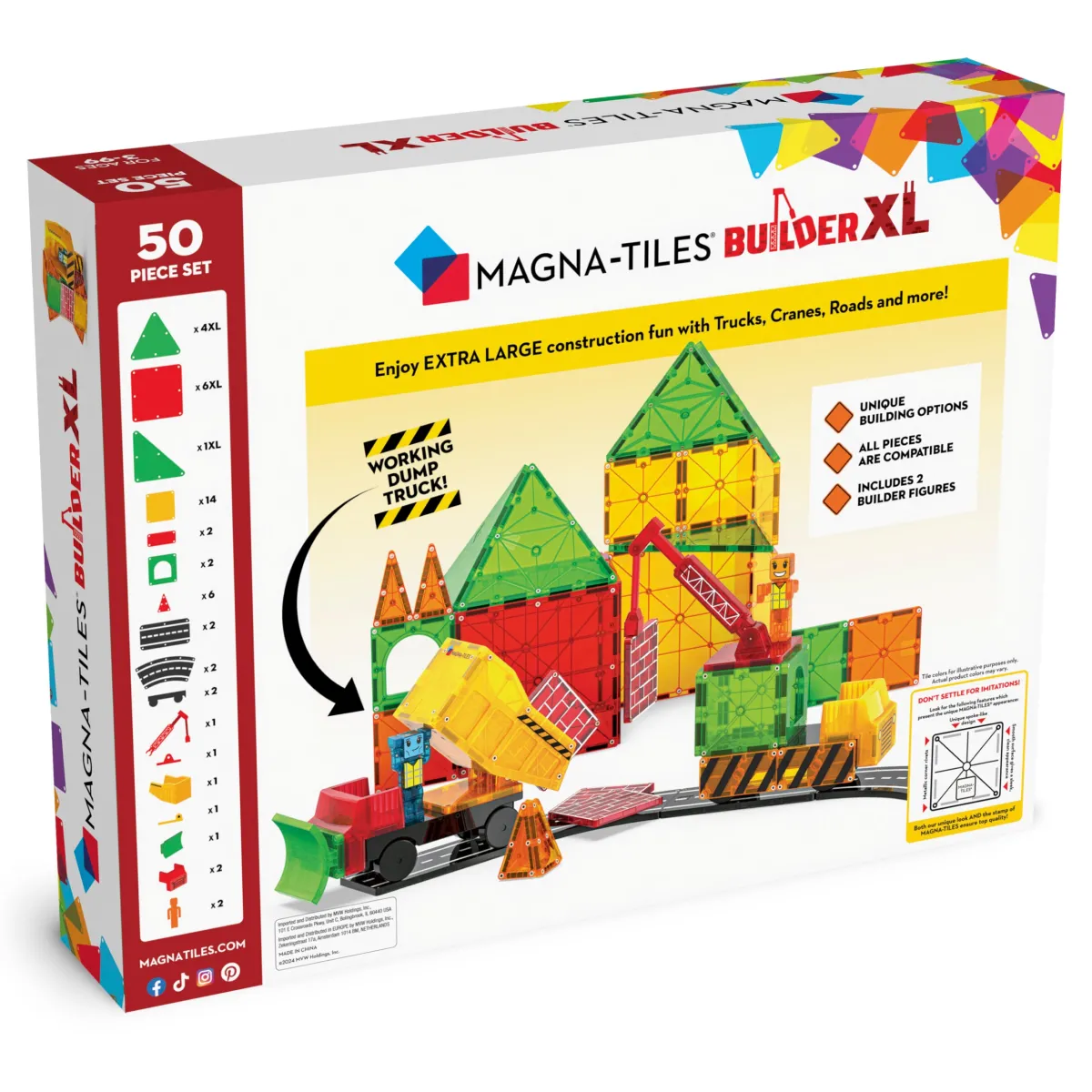 Magna-Tiles Ruimtelijk Inzicht | Motoriek*Builder xl met 6 micromags 50-delig