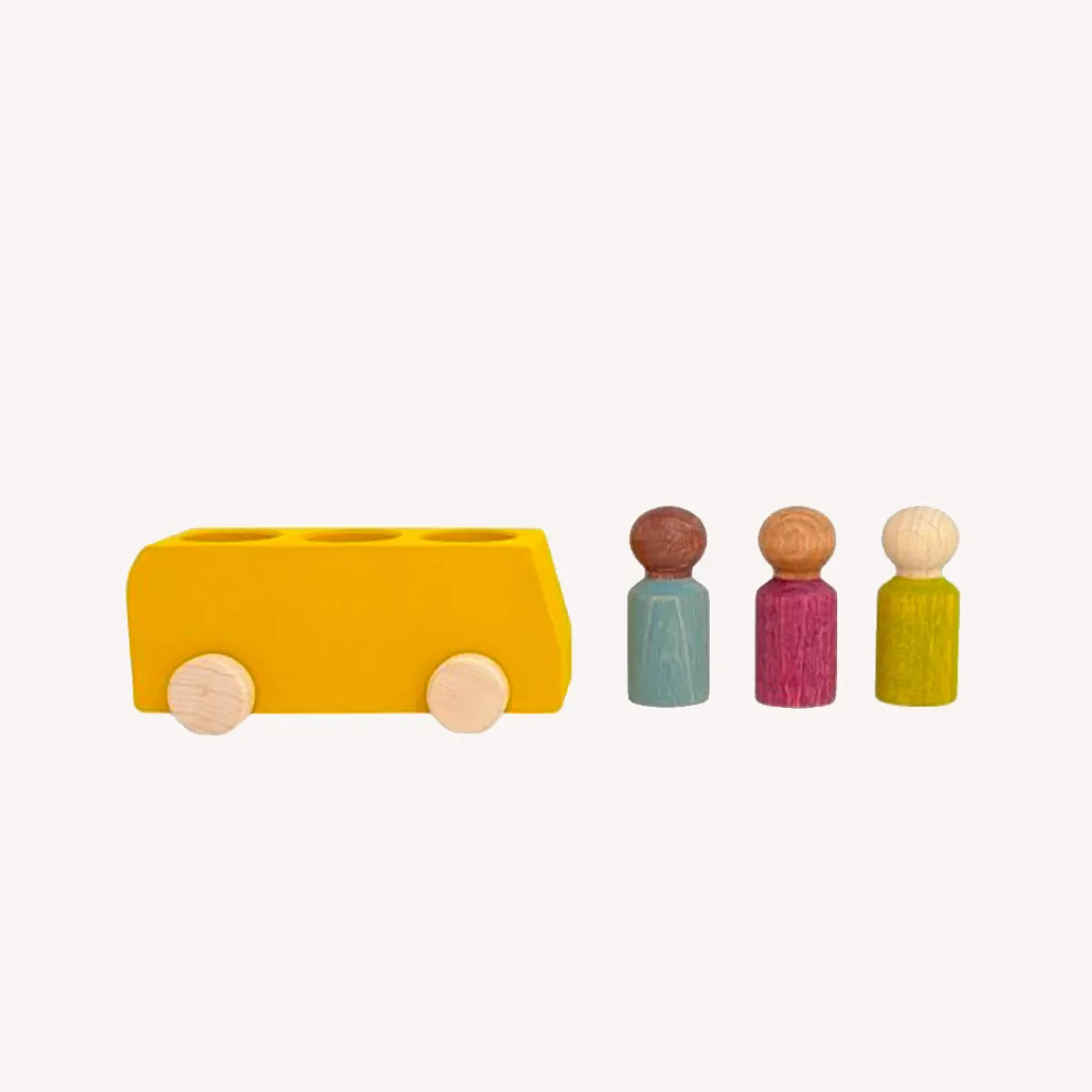 Lubulona Ruimtelijk Inzicht | Motoriek*Houten bus met poppetjes - geel