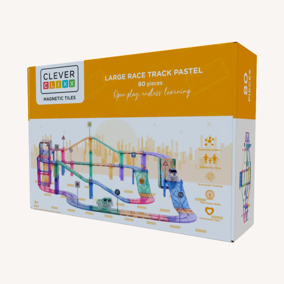 Cleverclixx Ruimtelijk Inzicht | Motoriek*Magnetische racebaan - Large Race Track Pastel - 80-delig