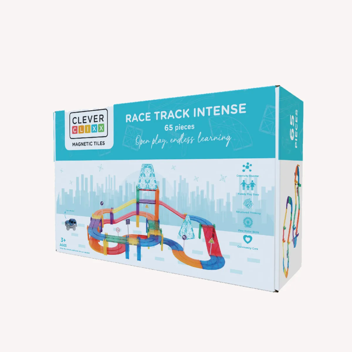 Cleverclixx Ruimtelijk Inzicht | Motoriek*Magnetische racebaan - Race Track Intense - 65-delig