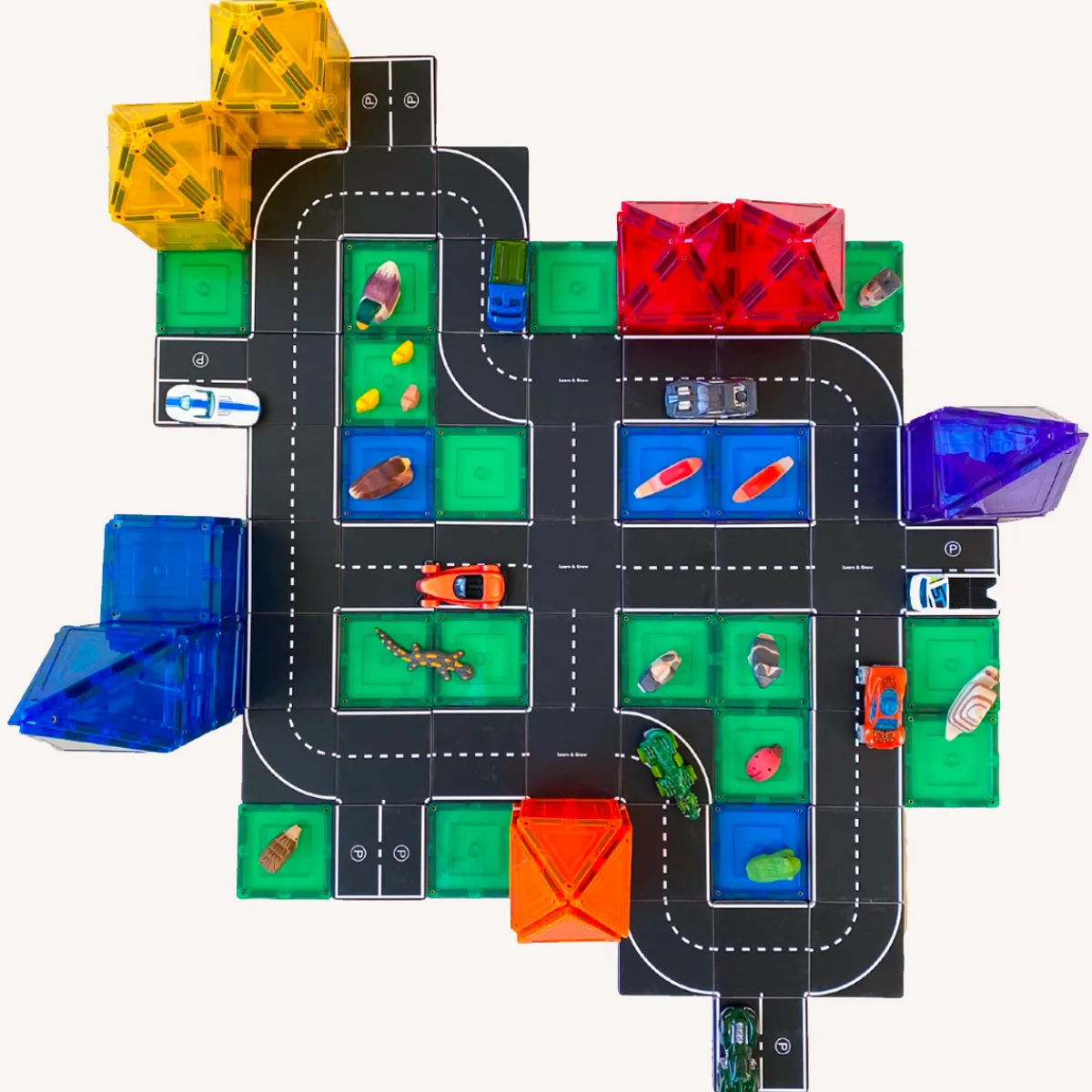Learn and grow toys Motoriek | Ruimtelijk Inzicht*Magnetische tegel toppers - autoweg 40-delig