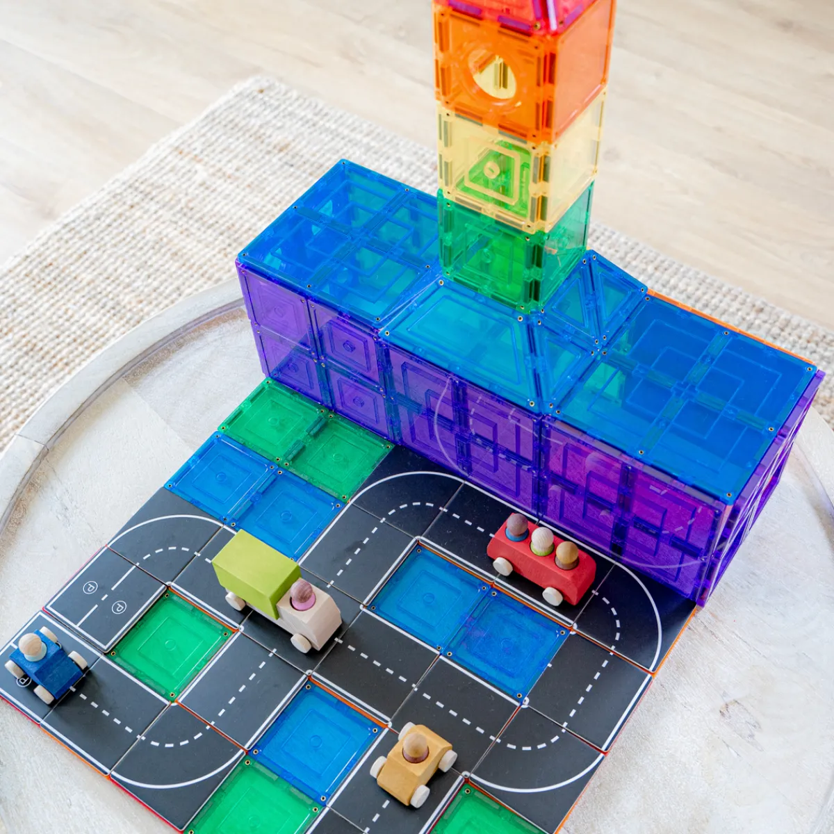 magnetische_tegel_toppers_6.webp Learn and grow toys Motoriek | Ruimtelijk Inzicht*Magnetische tegel toppers - autoweg 40-delig