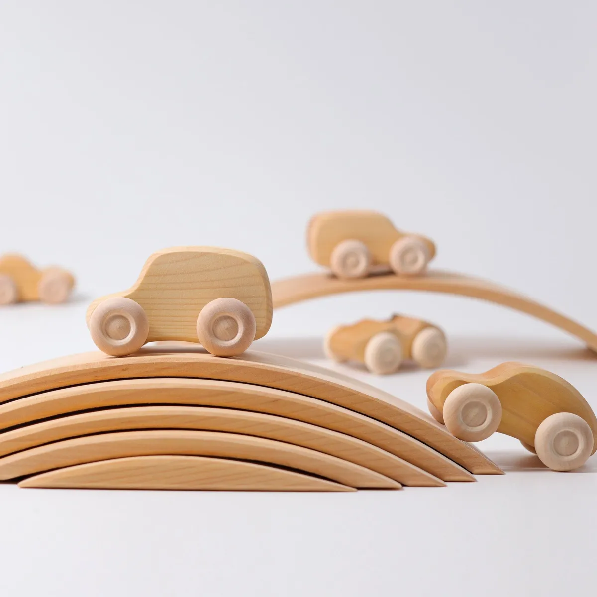 Grimm's Motoriek | Creativiteit & Fantasie*Naturel Houten auto's - 6st