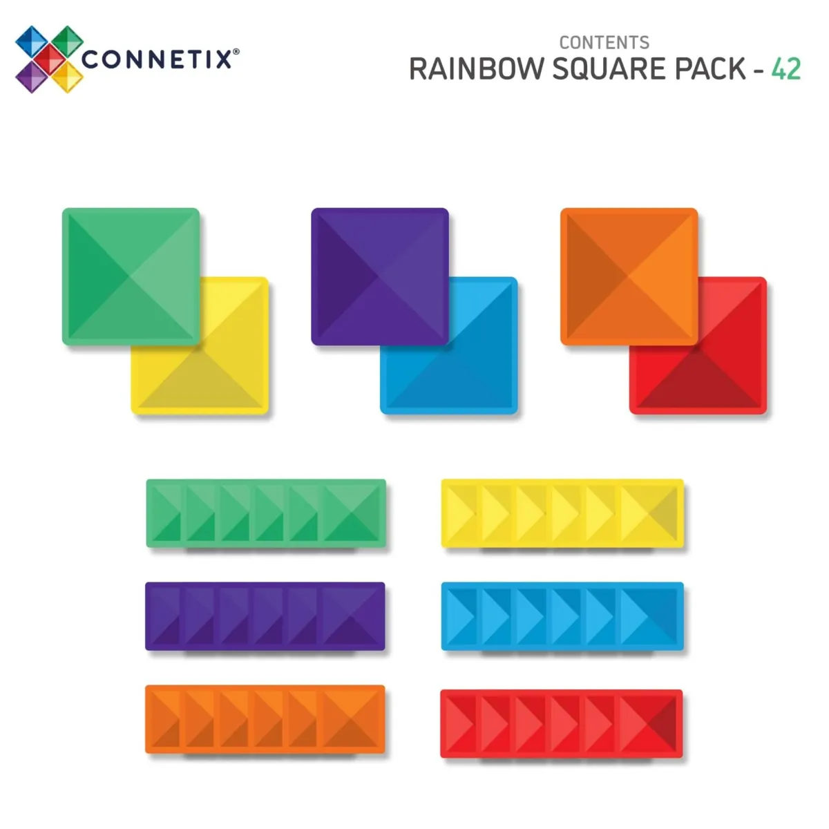 rainbow_square_pack_delig_2.webp Connetix Ruimtelijk Inzicht | Creativiteit & Fantasie*Rainbow Square Pack 42-delig